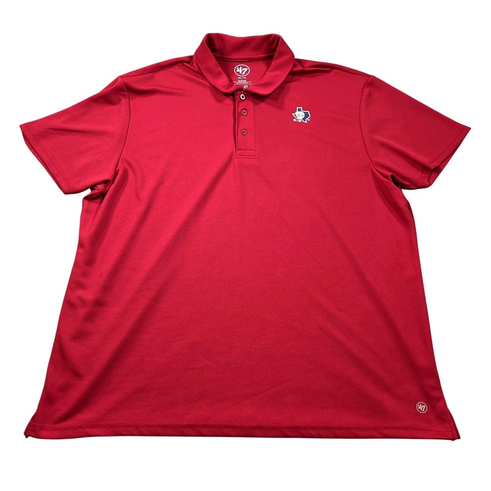 Texas Rangers Polo Shirt Mens 2XL Red MLB Baseball '47 Short Sleeve Polyester